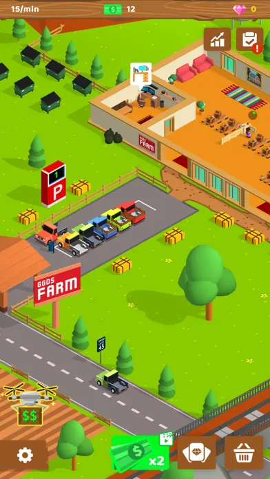 A farm building next to a parking lot