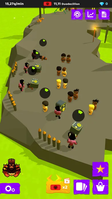Sinners walking between punishment rooms on a grassy Hell map with star and shop buttons in the corner