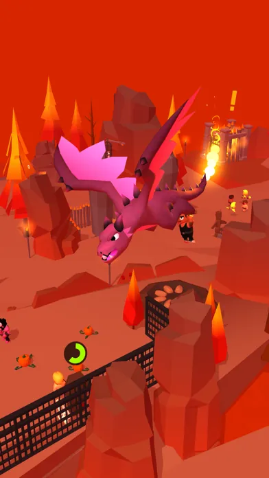 A purple dragon flying over a rocky red landscape