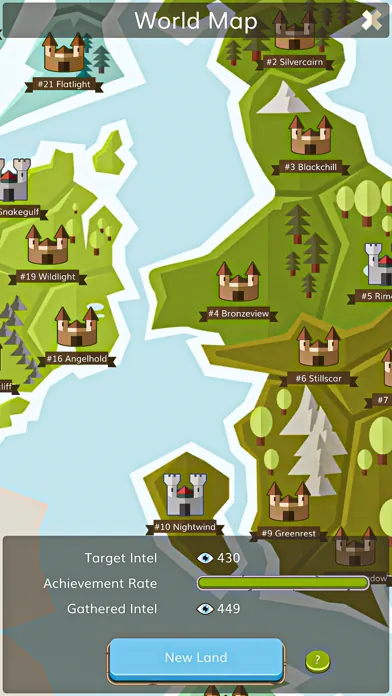 A map of lands with a New Land button