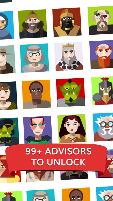 A grid of advisor portraits above a red banner at the bottom